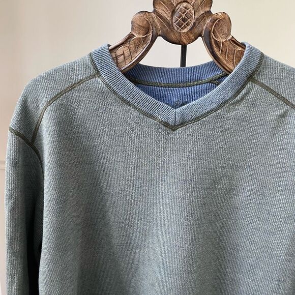 Tommy Bahama Reversible Green Blue Vneck Sweater XL - Picture 3 of 11